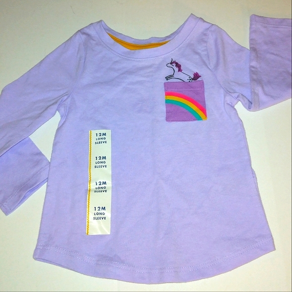 NWT☆CAT & JACK☆Lilac Purple Long Sleeve Unicorn Pocket Tee☆12m - Picture 7 of 9
